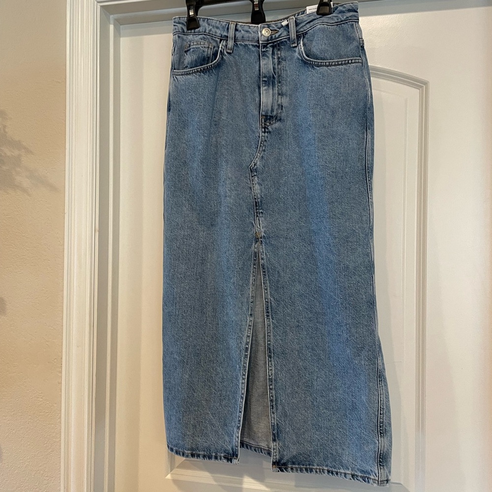 Mango Blue Midi Denim Skirt with Slit